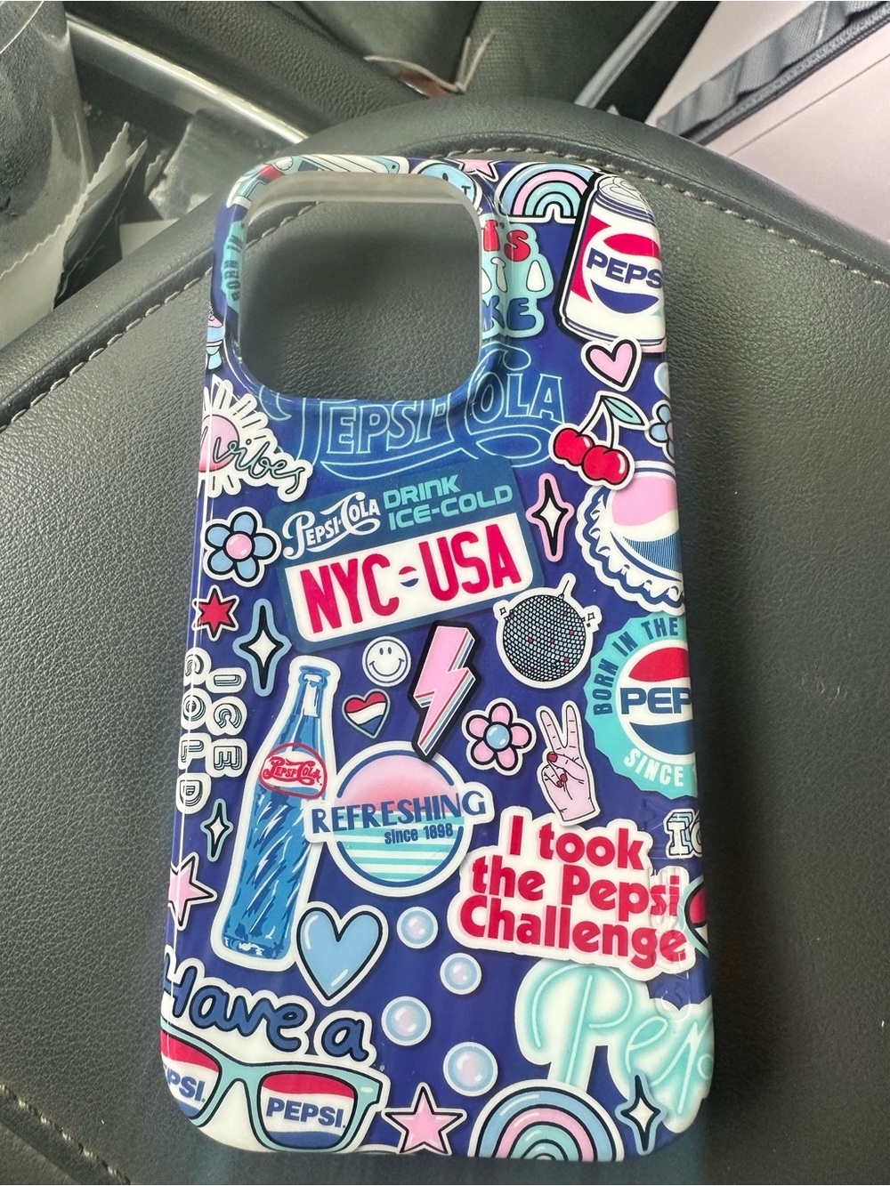 Pepsi Multicolor Sticker-Graphic Phone Case - Blue with Pink & White Accents